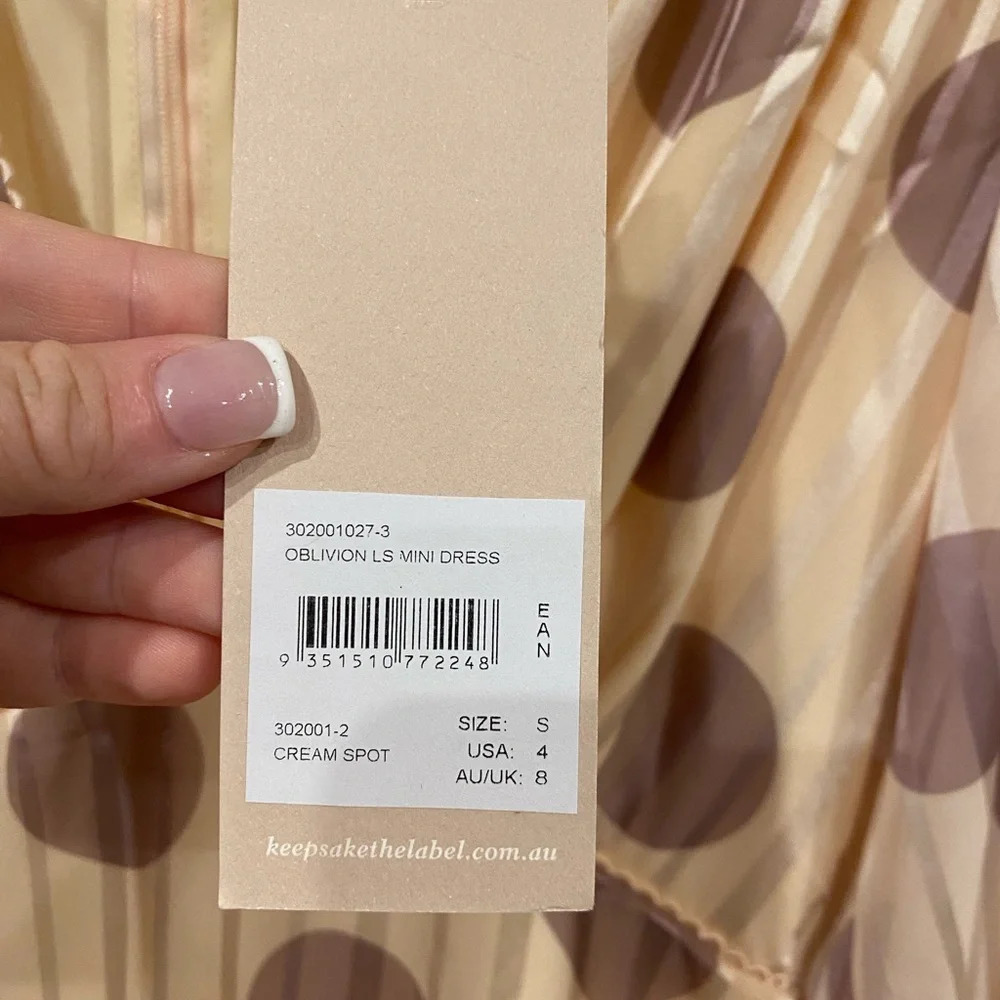 NWT Keepsake Oblivion Long Sleeve Mini Dress in Cream Spot Size Small - Picture 3 of 4
